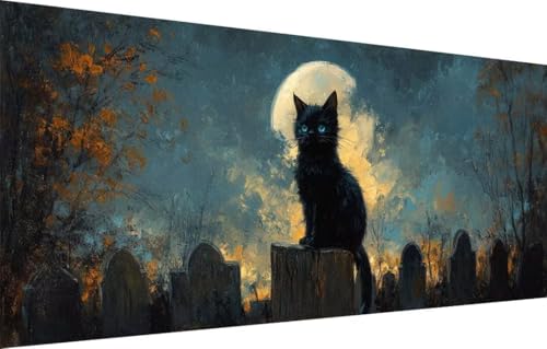Diamant Painting Bilder für Erwachsene,5D DIY Diamond Painting Kinder,Schwarze Katze,Mond Full Drill Cross Stickerei Malerei Kits Malen Nach Zahlen für Wohnzimmer,Zuhause Dekor (40x120cm) 55F-2435 von LeiDong
