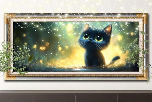 Diamant Painting Bilder für Erwachsene,5D DIY Diamond Painting Kinder,Schwarze Katze,Tierische Dinge Full Drill Cross Stickerei Malerei Kits Malen Nach Zahlen für Zuhause Dekor (100x250cm) 55F-13605 von LeiDong