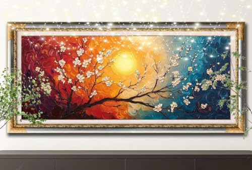Diamant Painting Bilder für Erwachsene,5D DIY Diamond Painting Kinder,Sonnenuntergang,Pflaumenblüte Full Drill Cross Stickerei Malerei Kits Malen Nach Zahlen für Zuhause Dekor (70x200cm) 55F-13181 von LeiDong
