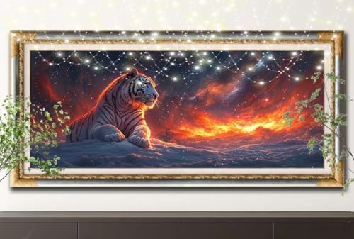 Diamant Painting Bilder für Erwachsene,5D DIY Diamond Painting Kinder,Sternenhimmel,Weißer Tiger Full Drill Cross Stickerei Malerei Kits Malen Nach Zahlen für Zuhause Dekor (100x200cm) 55F-13904 von LeiDong