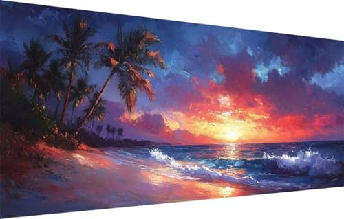 Diamant Painting Bilder für Erwachsene,5D DIY Diamond Painting Kinder,Strand,Sonnenuntergang Full Drill Cross Stickerei Malerei Kits Malen Nach Zahlen für Wanddeko,Zuhause Dekor (70x140cm) 55F-2260 von LeiDong