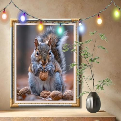 Diamant Painting Bilder für Erwachsene,5D DIY Diamond Painting Kinder,Tier,Eichhörnchen Full Drill Cross Stickerei Malerei Kits Nach Zahlen für Wanddeko,Zuhause Dekor Geschenke (90x120cm) 59N-308 von LeiDong