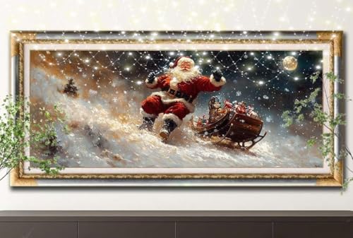 Diamant Painting Bilder für Erwachsene,5D DIY Diamond Painting Kinder,Weihnachtsmann,Schnee Szene Full Drill Cross Stickerei Malerei Kits Malen Nach Zahlen für Zuhause Dekor (100x200cm) 55F-12524 von LeiDong