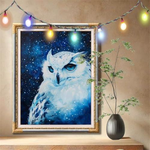Diamant Painting Bilder für Erwachsene,5D DIY Diamond Painting Kinder,Weiße Eule,Tier Full Drill Cross Stickerei Malerei Kits Nach Zahlen für Wanddeko,Zuhause Dekor Geschenke (100x133cm) 59N-1509 von LeiDong