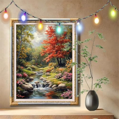 Diamond Painting Erwachsene,5D Bach,Wald Diamant Painting Bilder für Kinder, DIY Diamant Kristall Strass Mosaik Kreuzstich Bastelset für Zuhause Dekor und Geburtstag Geschenke (70x90cm) 57F-3846 von LeiDong
