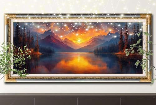 Diamond Painting Erwachsene,5D Berg,Sonnenuntergang Diamant Painting Bilder für Kinder,DIY Diamant Kristall Strass Mosaik Kreuzstich Bastelset für Schlafzimmer Zuhause Dekor (100x200cm) 55F-12254 von LeiDong