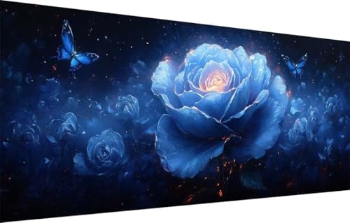 Diamond Painting Erwachsene,5D Blaue Rose,Schmetterling Diamant Painting Bilder für Kinder,DIY Diamant Kristall Strass Mosaik Kreuzstich Bastelset für Schlafzimmer Zuhause Dekor (50x100cm) 55F-3426 von LeiDong