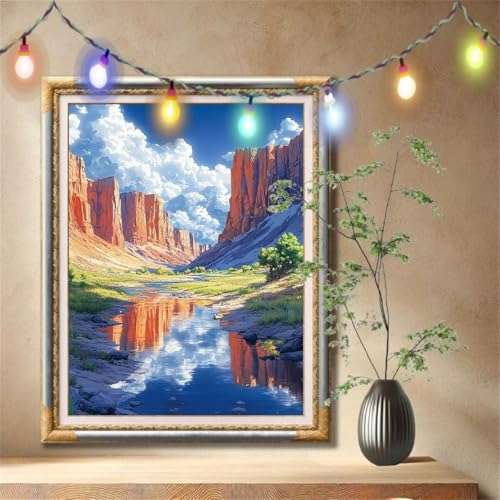 Diamond Painting Erwachsene,5D Fluss,Berg Diamant Painting Bilder für Kinder, DIY Diamant Kristall Strass Mosaik Kreuzstich Bastelset für Zuhause Dekor und Geburtstag Geschenke (30x40cm) 57F-1562 von LeiDong