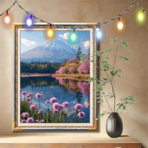 Diamond Painting Erwachsene,5D Fuji,Bach Diamant Painting Bilder für Kinder, DIY Diamant Kristall Strass Mosaik Kreuzstich Bastelset für Zuhause Dekor und Geburtstag Geschenke (70x90cm) 57F-1366 von LeiDong