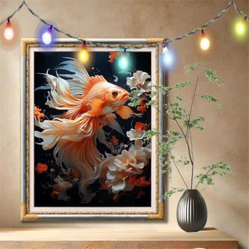 Diamond Painting Erwachsene,5D Goldfische,Blumen Diamant Painting Bilder für Kinder,DIY Diamant Kristall Strass Mosaik Kreuzstich Bastelset für Schlafzimmer Dekor und Geschenke (120x160cm) 59N-1970 von LeiDong