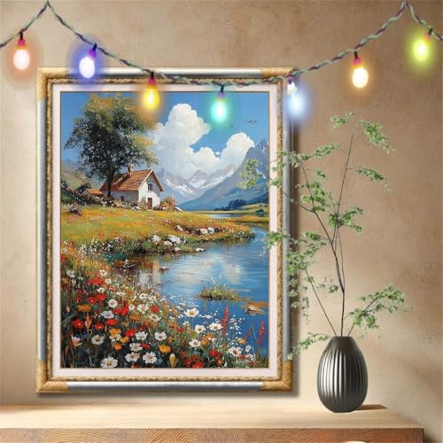 Diamond Painting Erwachsene,5D Hütte,Bach Diamant Painting Bilder für Kinder, DIY Diamant Kristall Strass Mosaik Kreuzstich Bastelset für Zuhause Dekor und Geburtstag Geschenke (50x70cm) 57F-4044 von LeiDong