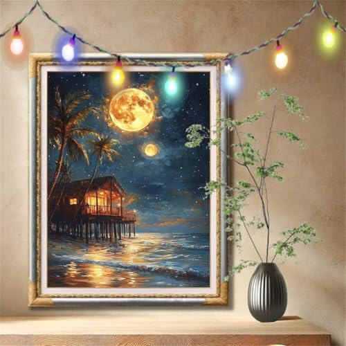 Diamond Painting Erwachsene,5D Hütte,Meer Diamant Painting Bilder für Kinder, DIY Diamant Kristall Strass Mosaik Kreuzstich Bastelset für Zuhause Dekor und Geburtstag Geschenke (100x133cm) 57F-7449 von LeiDong