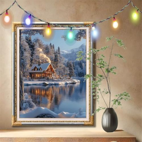 Diamond Painting Erwachsene,5D Hütte,Schneelandschaft Diamant Painting Bilder für Kinder, DIY Diamant Kristall Strass Mosaik Kreuzstich Bastelset für Schlafzimmer Zuhause Dekor (100x133cm) 57F-7489 von LeiDong