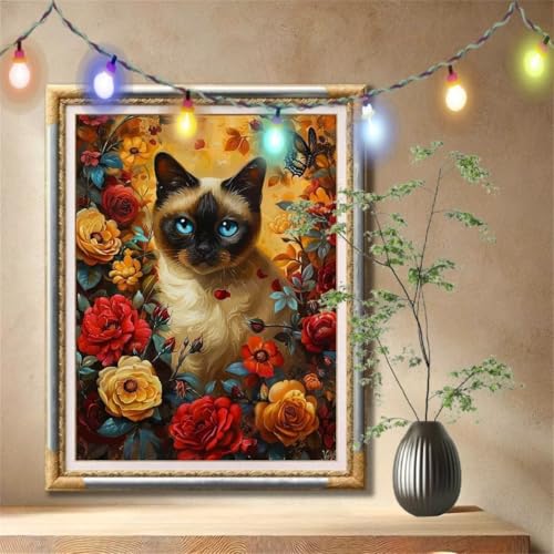 Diamond Painting Erwachsene,5D Kiara Katze,Tier Diamant Painting Bilder für Kinder, DIY Diamant Kristall Strass Mosaik Kreuzstich Bastelset für Schlafzimmer Dekor und Geschenke (100x133cm) 59N-1649 von LeiDong