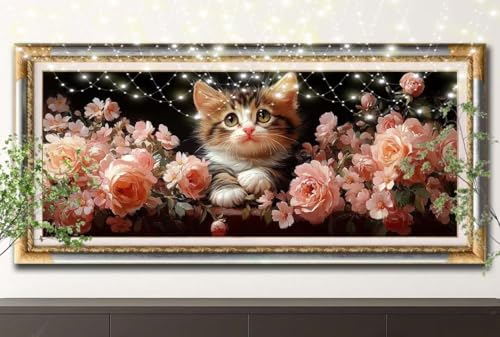Diamond Painting Erwachsene,5D Kleine Blume,Orange Katze Diamant Painting Bilder für Kinder,DIY Diamant Kristall Strass Mosaik Kreuzstich Bastelset für Schlafzimmer Zuhause Dekor (100x250cm) 55F-13635 von LeiDong