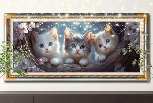 Diamond Painting Erwachsene,5D Kleine Katze,Kirschblüte Diamant Painting Bilder für Kinder,DIY Diamant Kristall Strass Mosaik Kreuzstich Bastelset für Schlafzimmer Zuhause Dekor (100x200cm) 55F-13754 von LeiDong