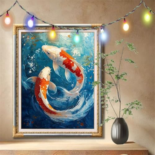 Diamond Painting Erwachsene,5D Koi,Landschaft Diamant Painting Bilder für Kinder, DIY Diamant Kristall Strass Mosaik Kreuzstich Bastelset für Zuhause Dekor und Geburtstag Geschenke 40x50cm 57F-1923 von LeiDong