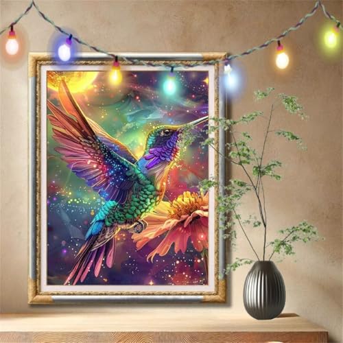 Diamond Painting Erwachsene,5D Kolibri,Blume Diamant Painting Bilder für Kinder, DIY Diamant Kristall Strass Mosaik Kreuzstich Bastelset für Schlafzimmer Dekor und Geschenke (100x133cm) 59N-1609 von LeiDong
