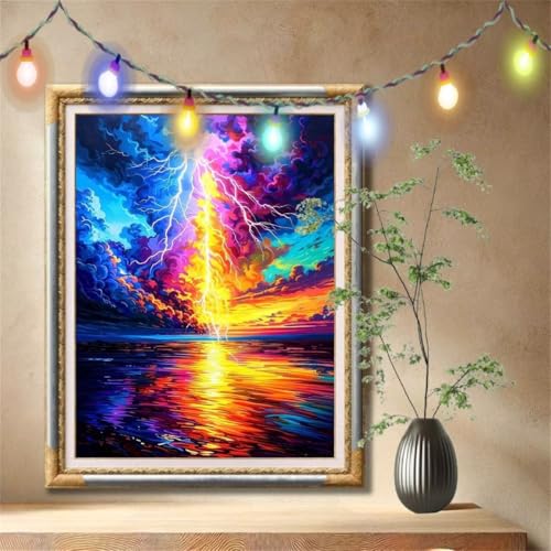 Diamond Painting Erwachsene,5D Landschaft,Blitz Diamant Painting Bilder für Kinder, DIY Diamant Kristall Strass Mosaik Kreuzstich Bastelset für Schlafzimmer Dekor und Geburtstag (40x50cm) 57F-1003 von LeiDong
