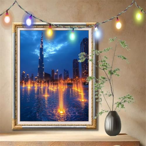 Diamond Painting Erwachsene,5D Landschaft,Hochhaus Diamant Painting Bilder für Kinder, DIY Diamant Kristall Strass Mosaik Kreuzstich Bastelset für Schlafzimmer Dekor und Geburtstag 30x40cm 57F-7002 von LeiDong