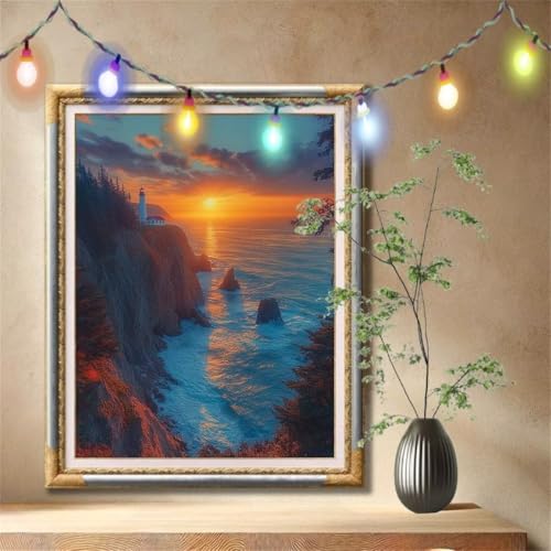 Diamond Painting Erwachsene,5D Landschaft,Leuchtturm Diamant Painting Bilder für Kinder,DIY Diamant Kristall Strass Mosaik Kreuzstich Bastelset für Schlafzimmer Dekor und Geburtstag 80x107cm 57F-687 von LeiDong