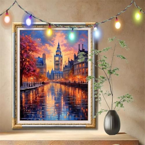 Diamond Painting Erwachsene,5D Landschaft,London Diamant Painting Bilder für Kinder, DIY Diamant Kristall Strass Mosaik Kreuzstich Bastelset für Schlafzimmer Dekor und Geburtstag (40x50cm) 57F-883 von LeiDong
