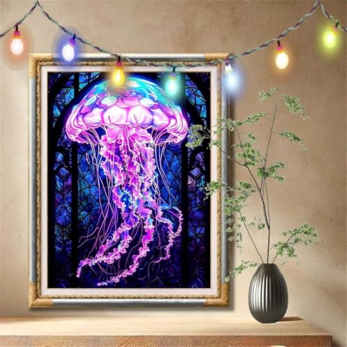 Diamond Painting Erwachsene,5D Landschaft,Qualle Diamant Painting Bilder für Kinder, DIY Diamant Kristall Strass Mosaik Kreuzstich Bastelset für Schlafzimmer Dekor und Geburtstag 100x133cm 57F-1089 von LeiDong