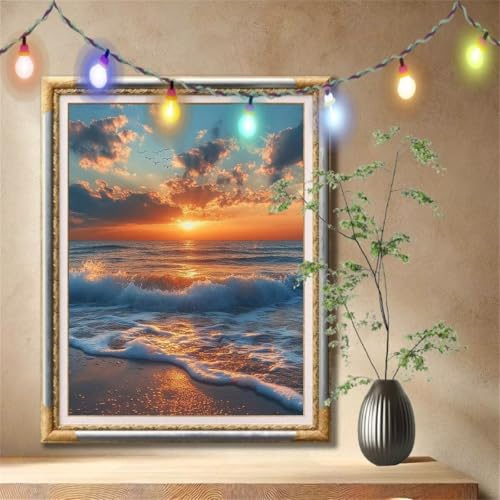 Diamond Painting Erwachsene,5D Landschaft,Strand Diamant Painting Bilder für Kinder, DIY Diamant Kristall Strass Mosaik Kreuzstich Bastelset für Schlafzimmer Dekor und Geburtstag (40x50cm) 57F-963 von LeiDong