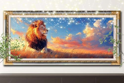 Diamond Painting Erwachsene,5D Löwe,Wiese Diamant Painting Bilder für Kinder,DIY Diamant Kristall Strass Mosaik Kreuzstich Bastelset für Zuhause Dekor und Geburtstag Geschenke (70x200cm) 55F-12551 von LeiDong