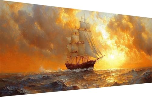 Diamond Painting Erwachsene,5D Meer,Segelboot Diamant Painting Bilder für Kinder,DIY Diamant Kristall Strass Mosaik Kreuzstich Bastelset für Zuhause Dekor und Geburtstag Geschenke (100x250cm) 55F-2355 von LeiDong