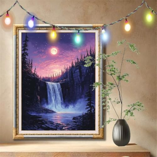 Diamond Painting Erwachsene,5D Mond,Wasserfall Diamant Painting Bilder für Kinder, DIY Diamant Kristall Strass Mosaik Kreuzstich Bastelset für Schlafzimmer Dekor und Geburtstag (80x107cm) 57F-4807 von LeiDong