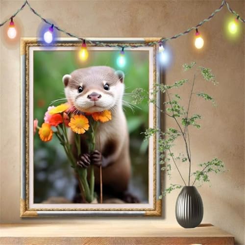 Diamond Painting Erwachsene,5D Otter,Blume Diamant Painting Bilder für Kinder, DIY Diamant Kristall Strass Mosaik Kreuzstich Bastelset für Zuhause Dekor und Geburtstag Geschenke (70x90cm) 57F-3366 von LeiDong