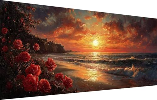 Diamond Painting Erwachsene,5D Rote Rose,Meer Diamant Painting Bilder für Kinder,DIY Diamant Kristall Strass Mosaik Kreuzstich Bastelset für Zuhause Dekor und Geburtstag Geschenke (60x120cm) 55F-2468 von LeiDong