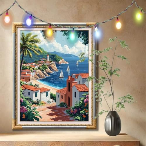 Diamond Painting Erwachsene,5D Segelboot,Landschaft Diamant Painting Bilder für Kinder, DIY Diamant Kristall Strass Mosaik Kreuzstich Bastelset für Schlafzimmer Dekor und Geburtstag 30x40cm 57F-562 von LeiDong