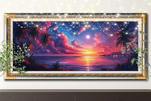 Diamond Painting Erwachsene,5D Sonnenuntergang,Palme Diamant Painting Bilder für Kinder,DIY Diamant Kristall Strass Mosaik Kreuzstich Bastelset für Schlafzimmer Zuhause Dekor (80x220cm) 55F-13333 von LeiDong