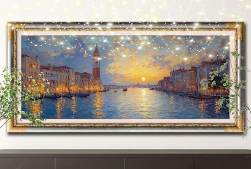Diamond Painting Erwachsene,5D Sonnenuntergang,Venedig Diamant Painting Bilder für Kinder,DIY Diamant Kristall Strass Mosaik Kreuzstich Bastelset für Schlafzimmer Zuhause Dekor (100x250cm) 55F-13275 von LeiDong