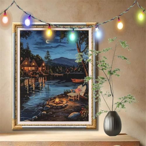 Diamond Painting Erwachsene,5D Sternenhimmel,Holzhaus Diamant Painting Bilder für Kinder,DIY Diamant Kristall Strass Mosaik Kreuzstich Bastelset für Schlafzimmer Dekor und Geschenke 90x120cm 59N-368 von LeiDong