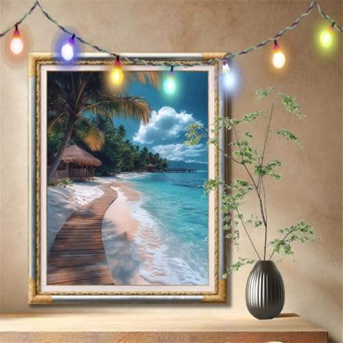 Diamond Painting Erwachsene,5D Strand,Landschaft Diamant Painting Bilder für Kinder, DIY Diamant Kristall Strass Mosaik Kreuzstich Bastelset für Schlafzimmer Dekor und Geburtstag 90x120cm 57F-1528 von LeiDong