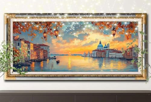 Diamond Painting Erwachsene,5D Venedig,Sonnenuntergang Diamant Painting Bilder für Kinder,DIY Diamant Kristall Strass Mosaik Kreuzstich Bastelset für Schlafzimmer Zuhause Dekor (50x100cm) 55F-12966 von LeiDong
