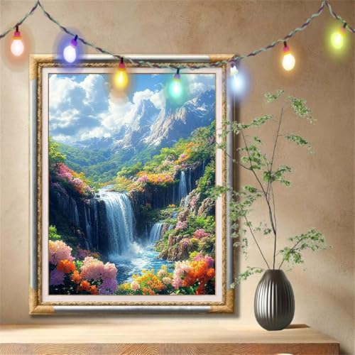 Diamond Painting Erwachsene,5D Wasserfall,Blume Diamant Painting Bilder für Kinder, DIY Diamant Kristall Strass Mosaik Kreuzstich Bastelset für Schlafzimmer Dekor und Geburtstag (70x90cm) 57F-2646 von LeiDong