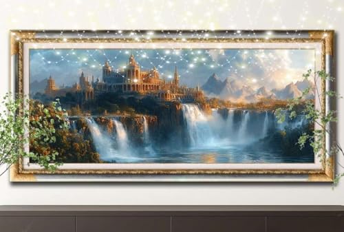 Diamond Painting Erwachsene,5D Wasserfall,Schloss Diamant Painting Bilder für Kinder,DIY Diamant Kristall Strass Mosaik Kreuzstich Bastelset für Schlafzimmer Zuhause Dekor (100x200cm) 55F-12014 von LeiDong
