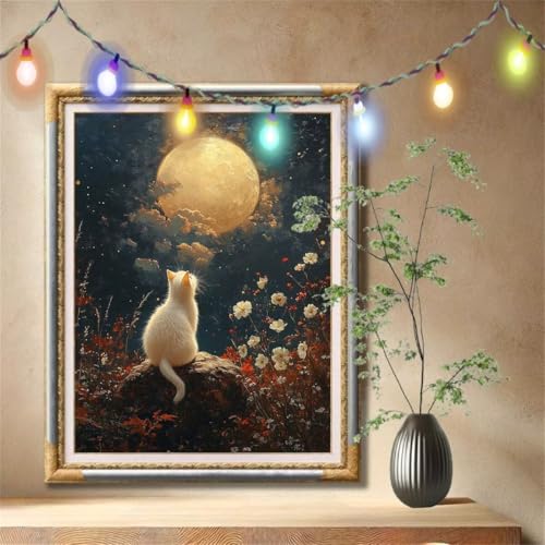 Diamond Painting Erwachsene,5D Weiße Katze,Mond Diamant Painting Bilder für Kinder, DIY Diamant Kristall Strass Mosaik Kreuzstich Bastelset für Zuhause Dekor und Geburtstag Geschenke 40x50cm 57F-43 Diamond Painting Erwachsene,5D Weiße Katze,Mond Diamant Painting Bilder für Kinder, DIY Diamant Kristall Strass Mosaik Kreuzstich Bastelset für Zuhause Dekor und Geburtstag Geschenke 40x50cm 57F-43 von LeiDong