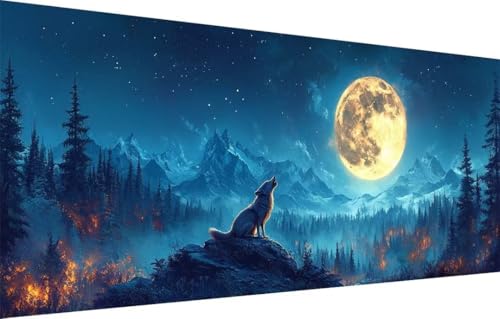 Diamond Painting Erwachsene,5D Wolf,Berg Diamant Painting Bilder für Kinder,DIY Diamant Kristall Strass Mosaik Kreuzstich Bastelset für Schlafzimmer Dekor und Geburtstag Geschenke (60x120cm) 55F-3488 von LeiDong