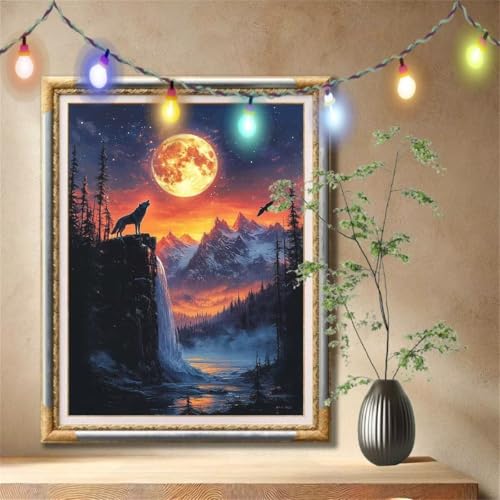 Diamond Painting Erwachsene,5D Wolf,Mond Diamant Painting Bilder für Kinder, DIY Diamant Kristall Strass Mosaik Kreuzstich Bastelset für Zuhause Dekor und Geburtstag Geschenke (90x120cm) 57F-2168 von LeiDong