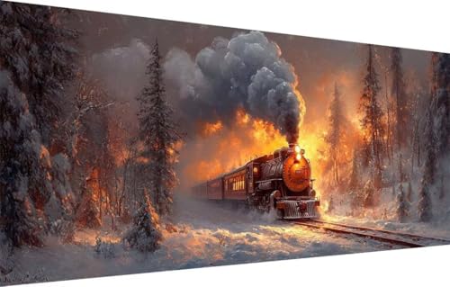 Diamond Painting Erwachsene,5D Zug,Schnee Diamant Painting Bilder für Kinder,DIY Diamant Kristall Strass Mosaik Kreuzstich Bastelset für Zuhause Dekor und Geburtstag Geschenke (100x200cm) 55F-2774 von LeiDong
