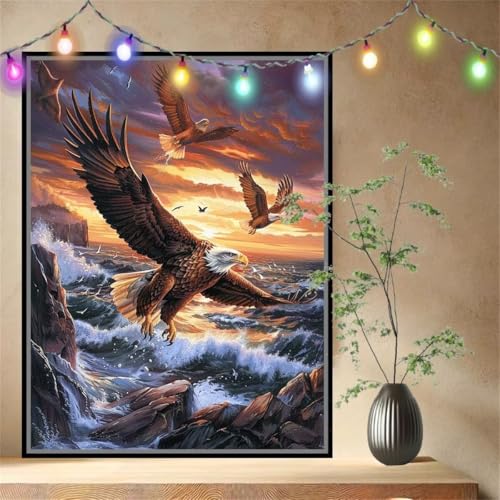 Eagle,Landschaft Malen nach Zahlen Erwachsene Mädchen Klein (60x80cm),DIY Ölgemälde Set Malerei Basteln Leinwand Bilder für Dame,Acrylmalerei Paint by Numbers Adults für Heimdekoration 54N-4345 von LeiDong