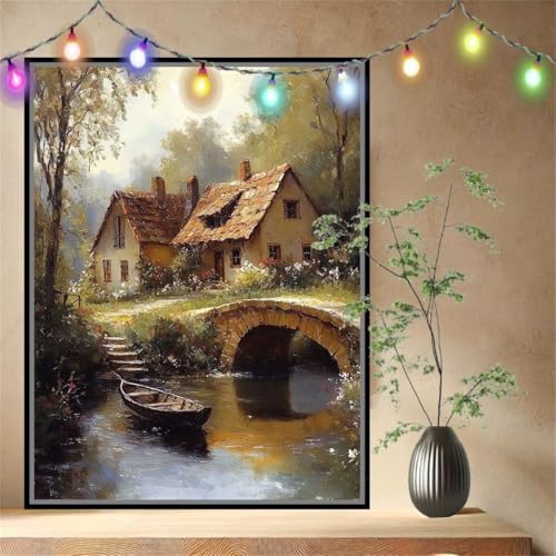 Kleine Brücke,Boot Malen nach Zahlen für Erwachsene Anfänger,DIY Paint by Numbers Acrylpigment Ölgemälde Kunsthandwerk Kit,Bastelset Malen Nach Zahlen Kinder für Home Wand Décor (80x107cm) 54N-9167 von LeiDong