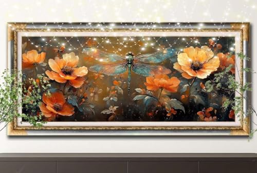 LeiDong Diamant Painting Bilder für Erwachsene,5D DIY Diamond Painting Kinder,Libelle,Mohn Full Drill Cross Stickerei Malerei Kits Malen Nach Zahlen für Wohnzimmer,Zuhause Dekor (100x200cm) 55F-12104 von LeiDong