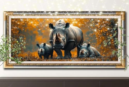 LeiDong Diamant Painting Bilder für Erwachsene,5D DIY Diamond Painting Kinder,Nashorn,Tier Full Drill Cross Stickerei Malerei Kits Malen Nach Zahlen für Wohnzimmer,Zuhause Dekor (50x100cm) 55F-13356 von LeiDong