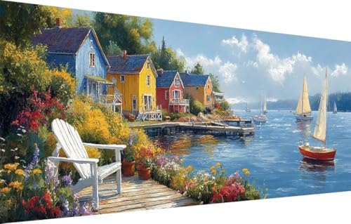 LeiDong Diamant Painting Bilder für Erwachsene,5D DIY Diamond Painting Kinder,Pier,Segelboot Full Drill Cross Stickerei Malerei Kits Malen Nach Zahlen für Wohnzimmer,Zuhause Dekor (40x80cm) 55F-3934 von LeiDong